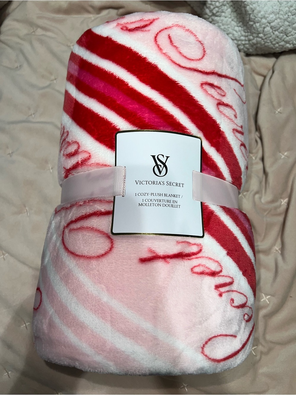 Victoria's Secret Red & Pink Plush Sherpa Throw